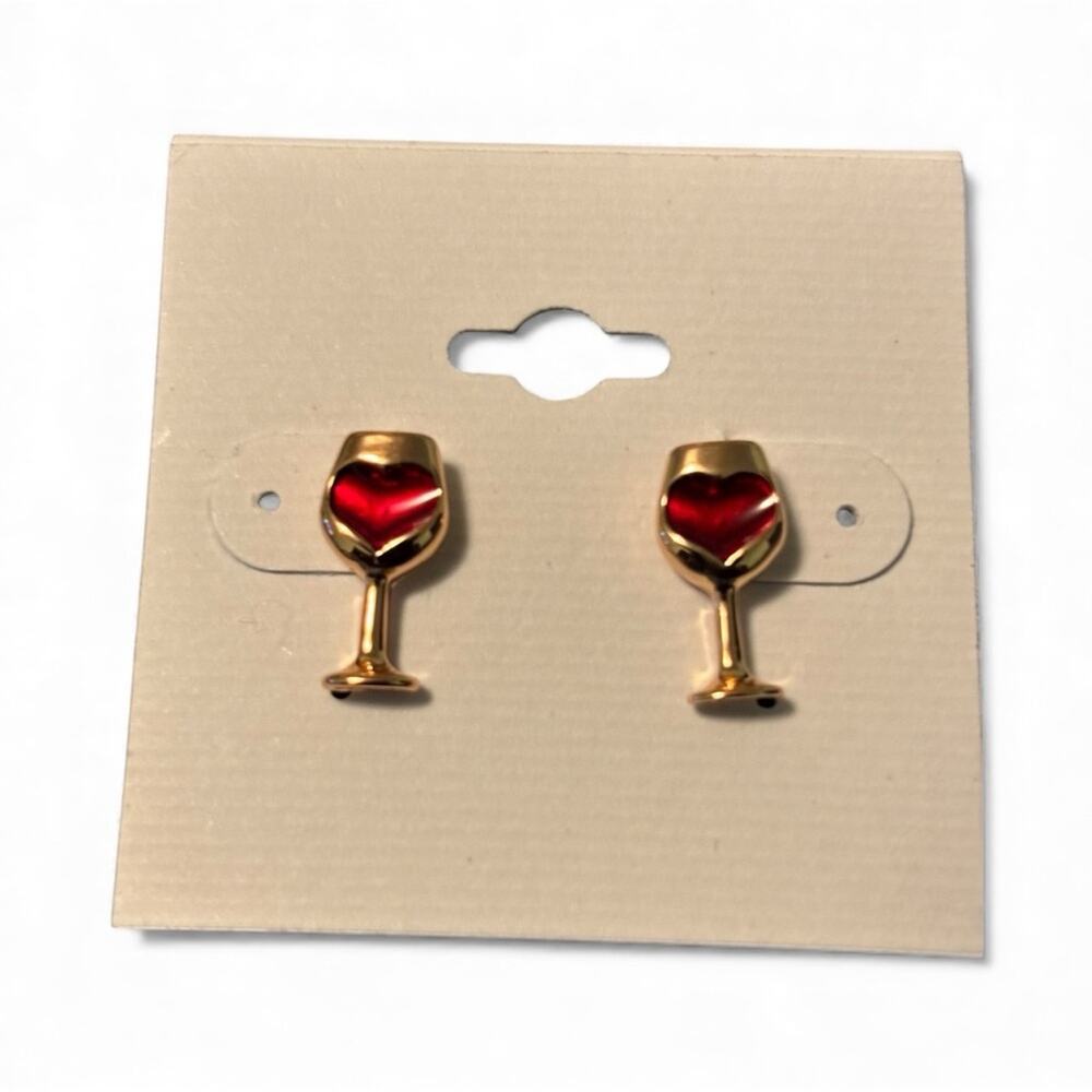 Gold and Red Wine Glass Earrings
